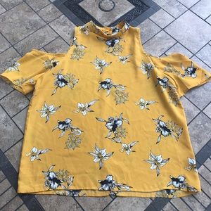 Paper Crane Gold Floral Cold Shoulder Top - Small